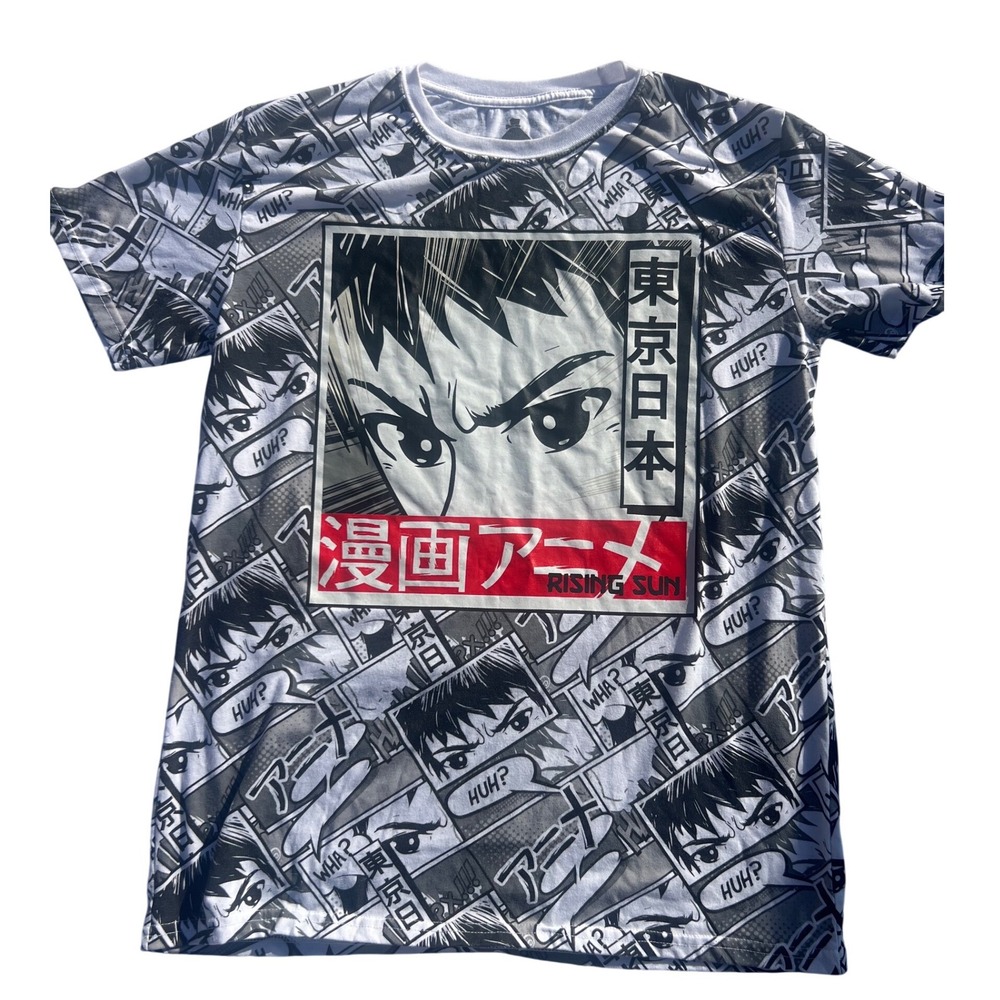 Launder Rising Sun Anime Manga All Over Print Graphic T-Shirt Mens Large Black